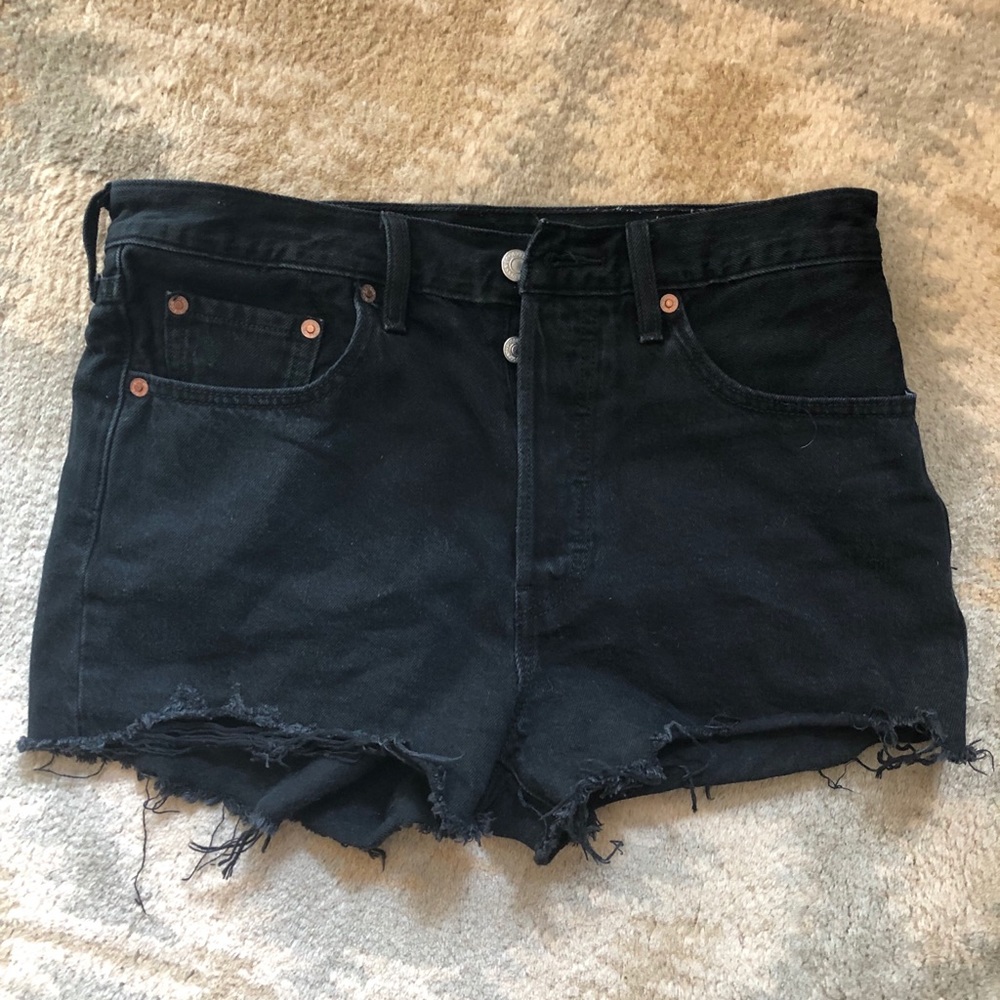 Levi’s High rise black denim shorts